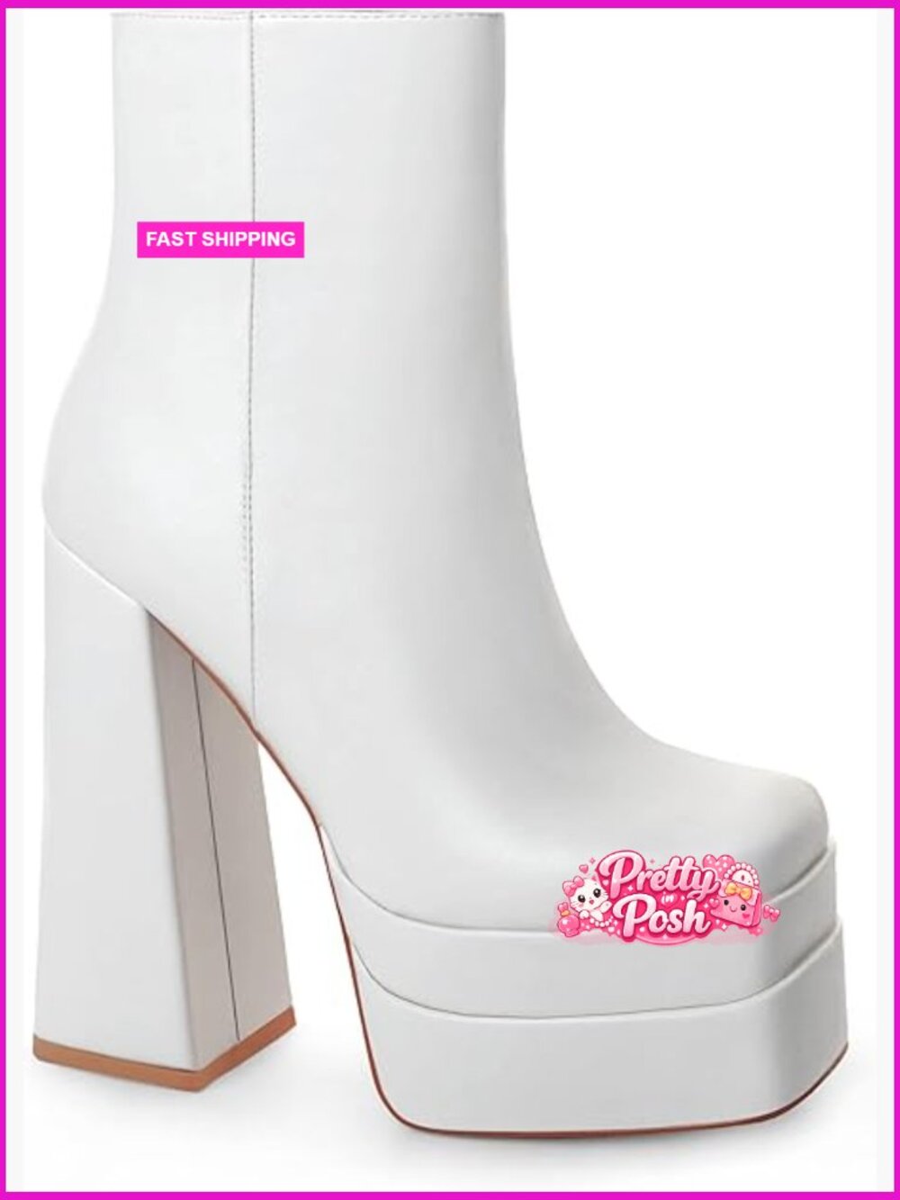Faux Leather Chunky Heel Platform Ankle Booties with Side Zipper
